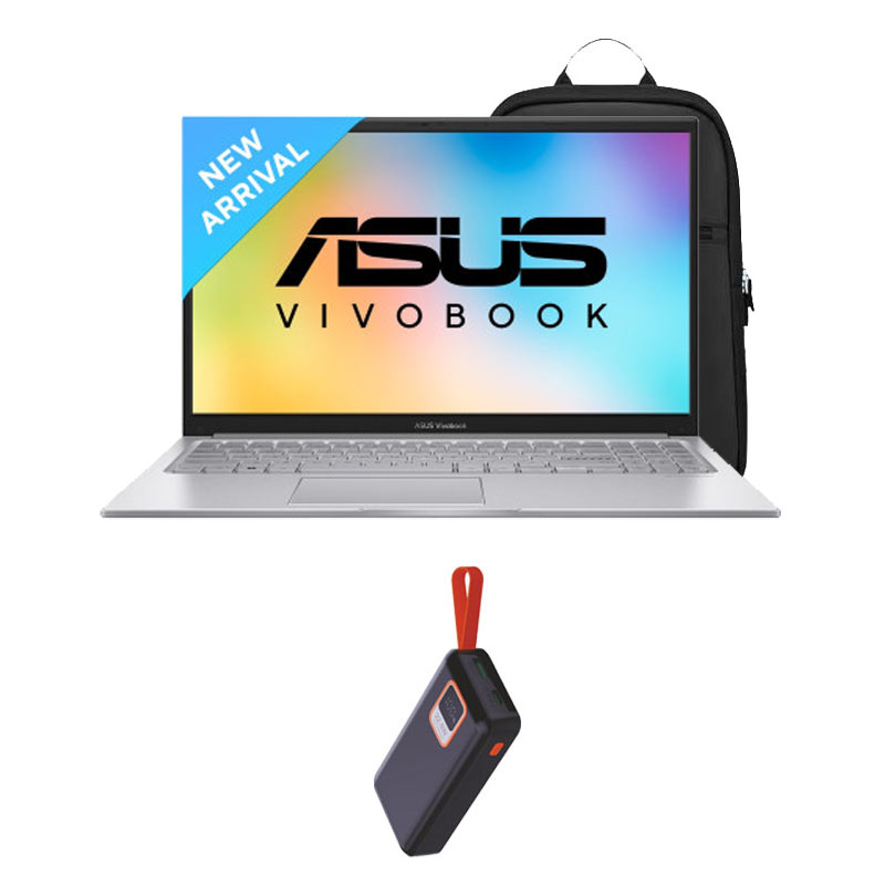 Picture of Asus Vivobook Go 15 - 12th Gen Intel Core i3-1215U 15.6" X1504ZA-NJ322WS Thin & Light Laptop (8GB/ 512GB SSD/ Full HD Display/ Intel UHD Graphics/ Windows 11 Home/ MS Office/ 1Year Warranty/ Cool Silver/ 1.70kg) + Portronics Ampbox 10K 10000 mAh Power Bank + Laptop Bag